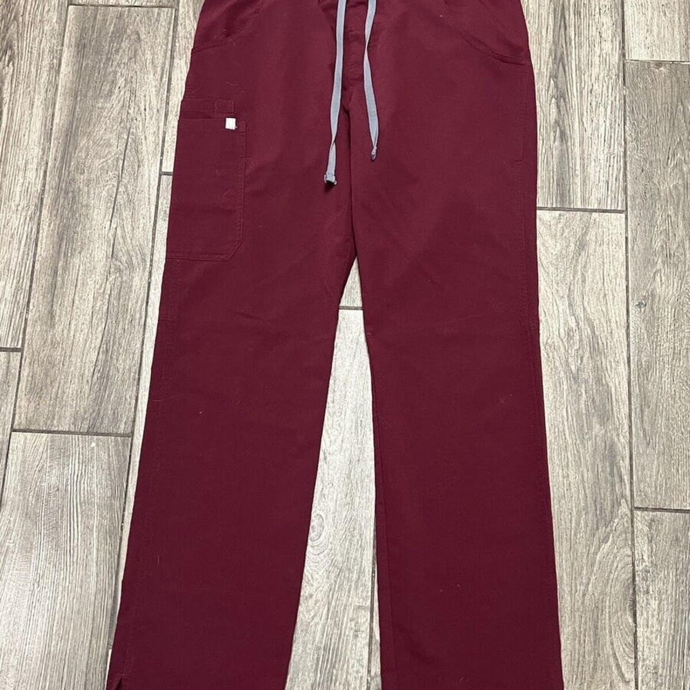 Figs High Waisted Isabel Wide Leg Scrub Pants in Burgundy